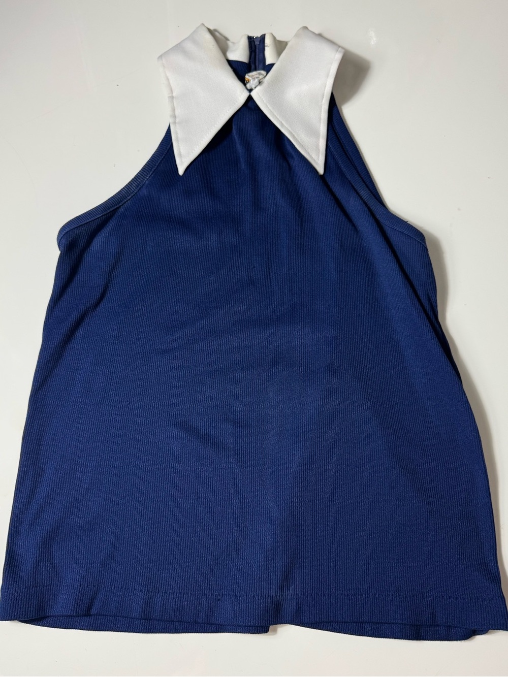 Navy high neck with White needle pin point Collar Secretary blouse